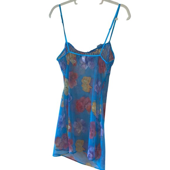 Cosabella Vintage Womens Nightgown Size L Blue Lingerie Slip Floral Sheer Mesh - Picture 11 of 16